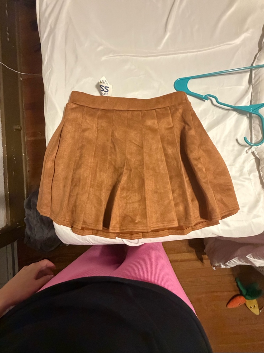 Haute Monde Cognac Suede-Look Pleated Mini Skirt